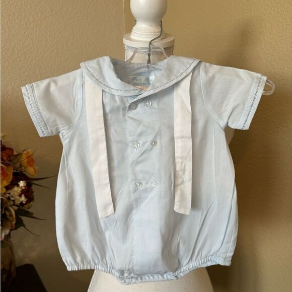 Petit Ami Boys Blue Anchor Nautical Bubble Romper Outfit Easter Summer 3 month - Picture 3 of 4